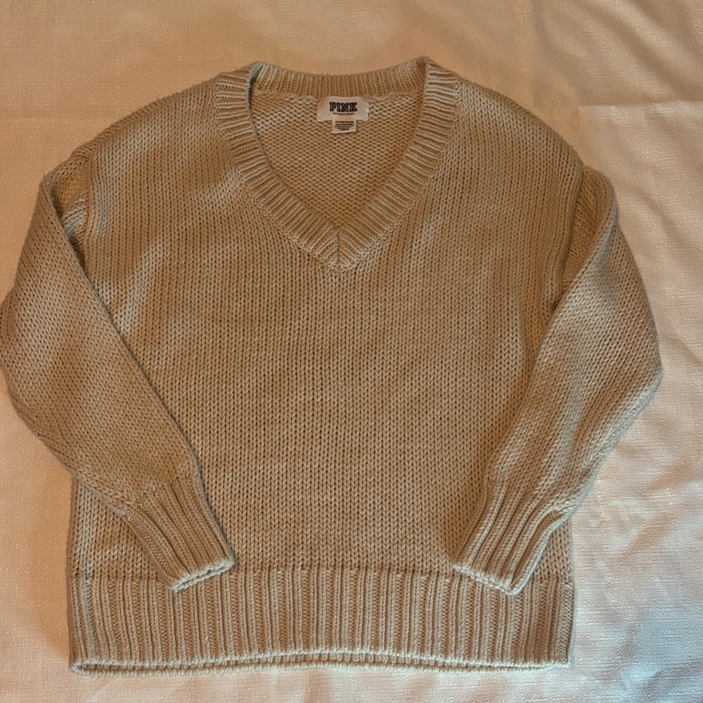 PINK Victoria's Secret Cream V-Neck Sweater